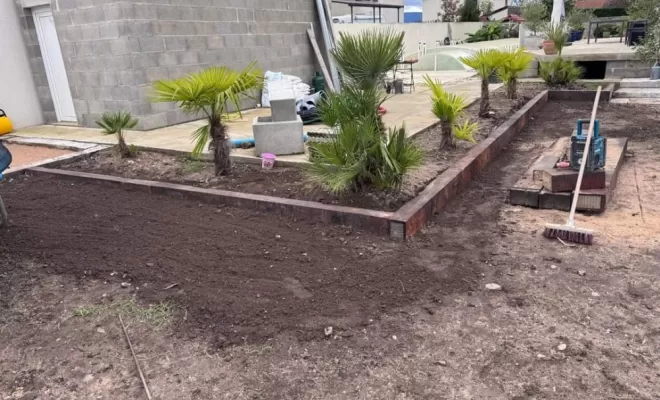 Application enrobé , pose de pavé tépia, de caniveaux grilles, traverses chêne pour jardinière à St Cyprien., Saint-Just-Saint-Rambert, Mon extérieur
