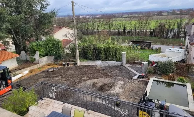 Reprise d'une structure avec pose de pavés et traverses chêne sur Saint-romain-le-Puy, Saint-Just-Saint-Rambert, Mon extérieur