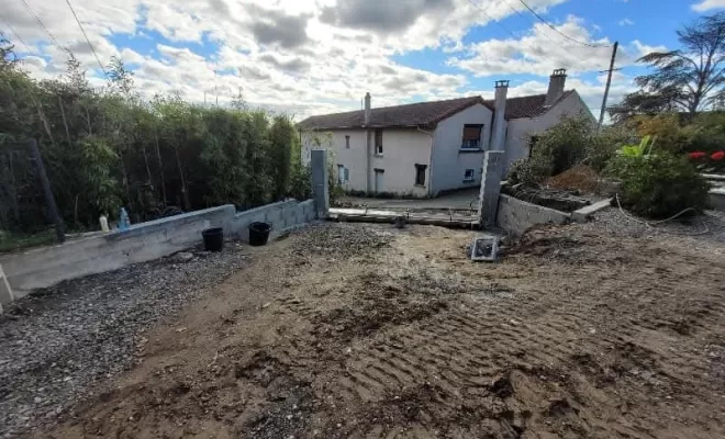Reprise d'une structure avec pose de pavés et traverses chêne sur Saint-romain-le-Puy, Saint-Just-Saint-Rambert, Mon extérieur