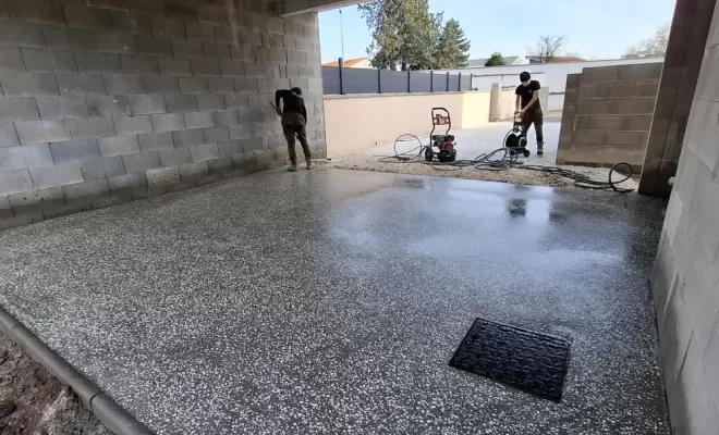 Réalisation d'une dalle béton bouchardé à Andrézieux-Bouthéon, Saint-Just-Saint-Rambert, Mon extérieur