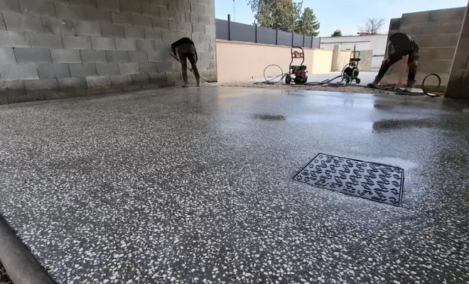 Réalisation d'une dalle béton bouchardé à Andrézieux-Bouthéon, Saint-Just-Saint-Rambert, Mon extérieur